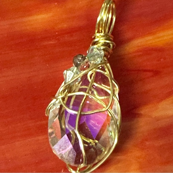 Handmade Prism Crystal Pendant Necklace with faceted glass accents Wire-Wrapped - Picture 1 of 11
